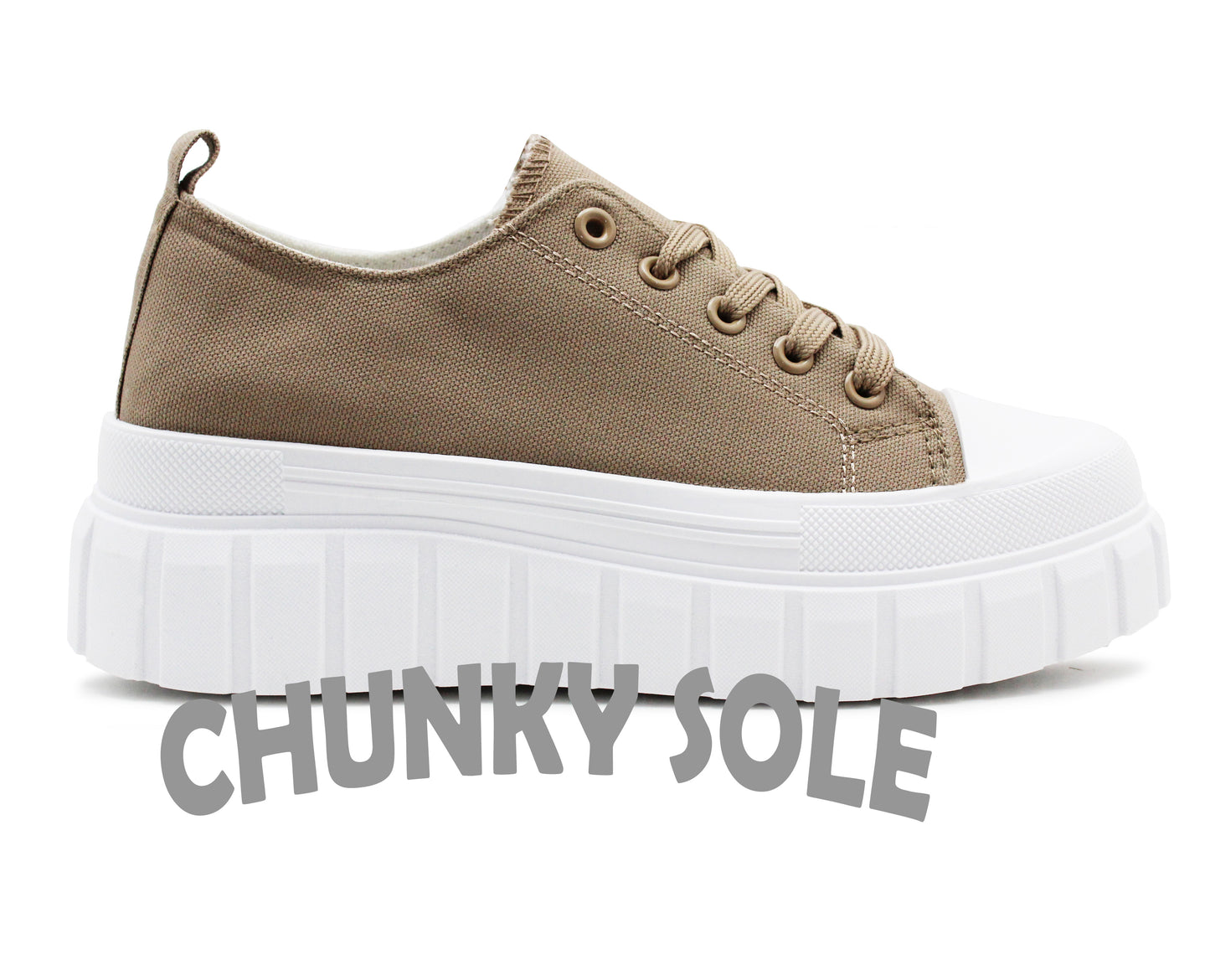 Womens Canvas Trainers Taupe Platform Lace Up Chunky Sole Baseball Sneakers Ladies Flat Fashion Trainer Pumps Shoes