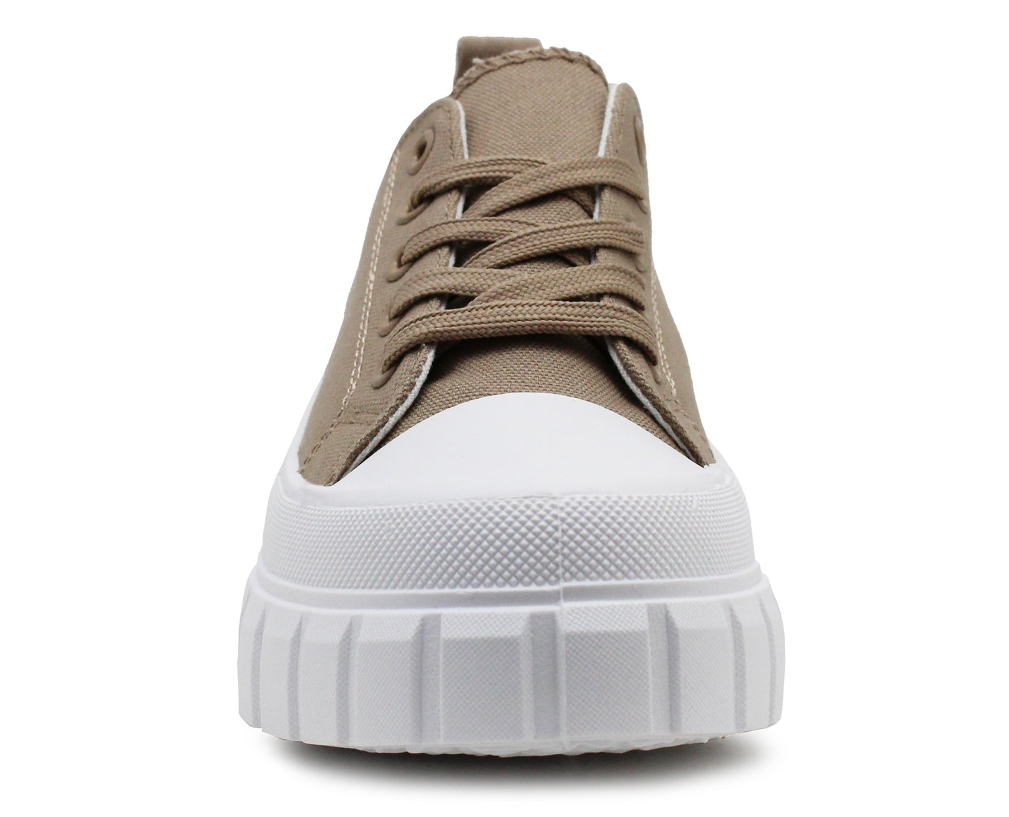 Womens Canvas Trainers Taupe Platform Lace Up Chunky Sole Baseball Sneakers Ladies Flat Fashion Trainer Pumps Shoes