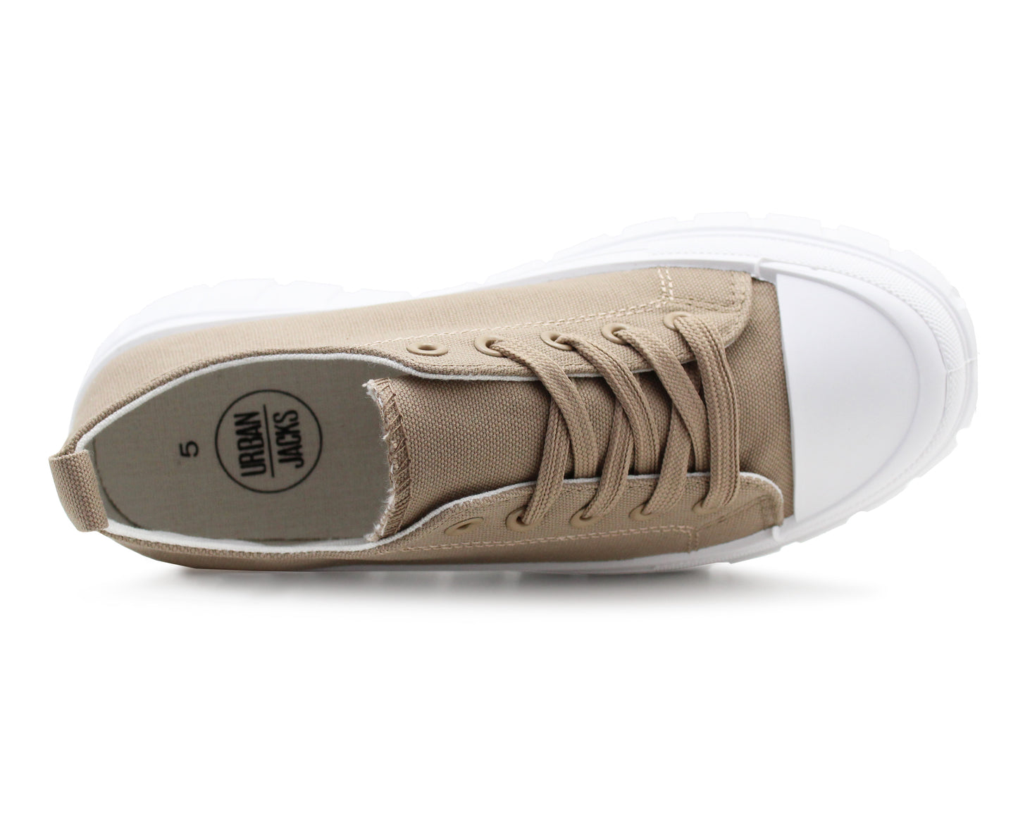 Womens Canvas Trainers Taupe Platform Lace Up Chunky Sole Baseball Sneakers Ladies Flat Fashion Trainer Pumps Shoes