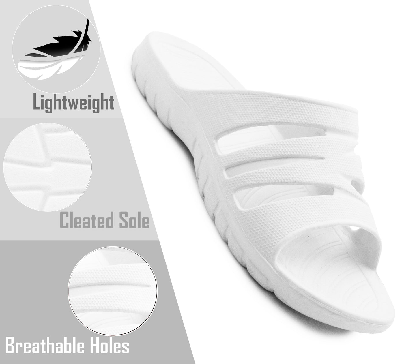 Mens White Sliders EVA Lightweight Pool Slides Summer Beach Shower Bathroom House Slipper Mules Sandals Flip Flops
