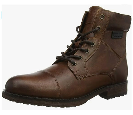 Mens Brown Leather Lace Up Boots High Top Zip Up Biker Boots