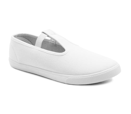 Girls Kids Canvas Pumps Back to School Slip On Elastic Plimsolls PE Gym Sports Dance Shoes Trainers Flat Mary Janes