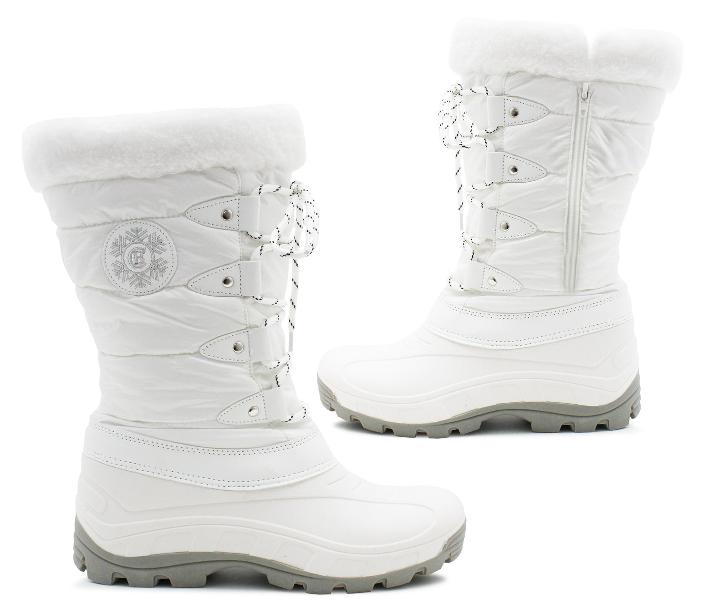 Womens Fleece Lined Snow Boots Faux Fur Trim Thermal Zip Up Quilted Outdoor Winter Boots