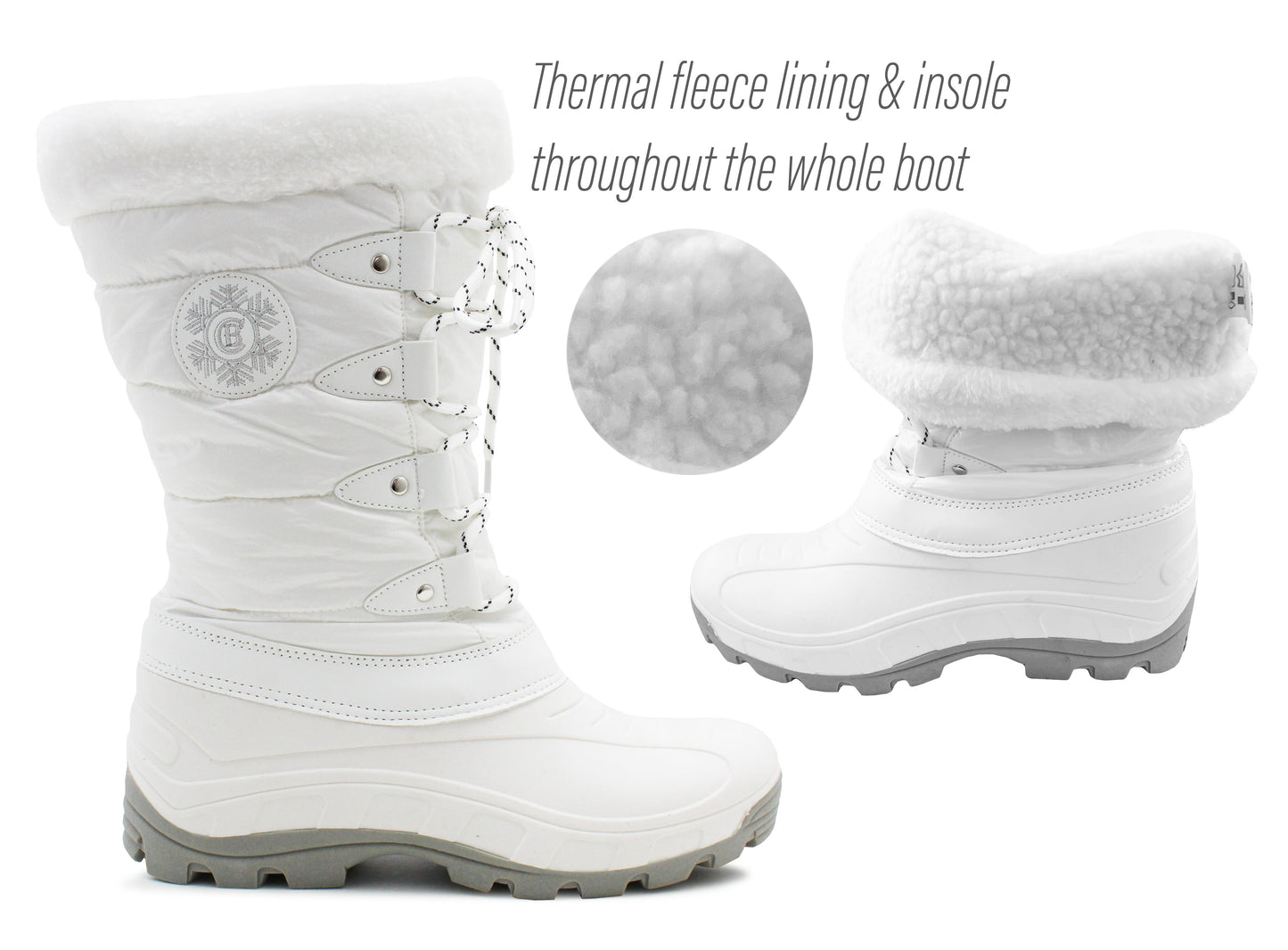 Womens Fleece Lined Snow Boots Faux Fur Trim Thermal Zip Up Quilted Outdoor Winter Boots