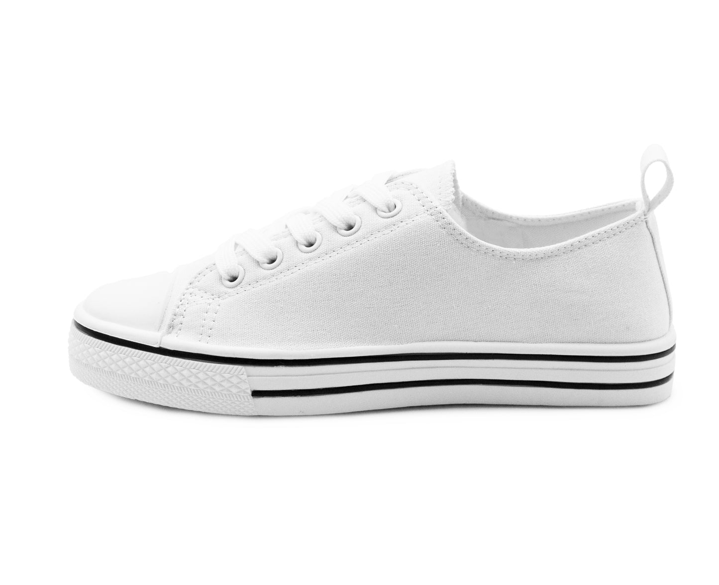 Womens Canvas Trainers White Lace Up Baseball Sneakers Ladies Flat Low Top Fashion Trainer Pumps