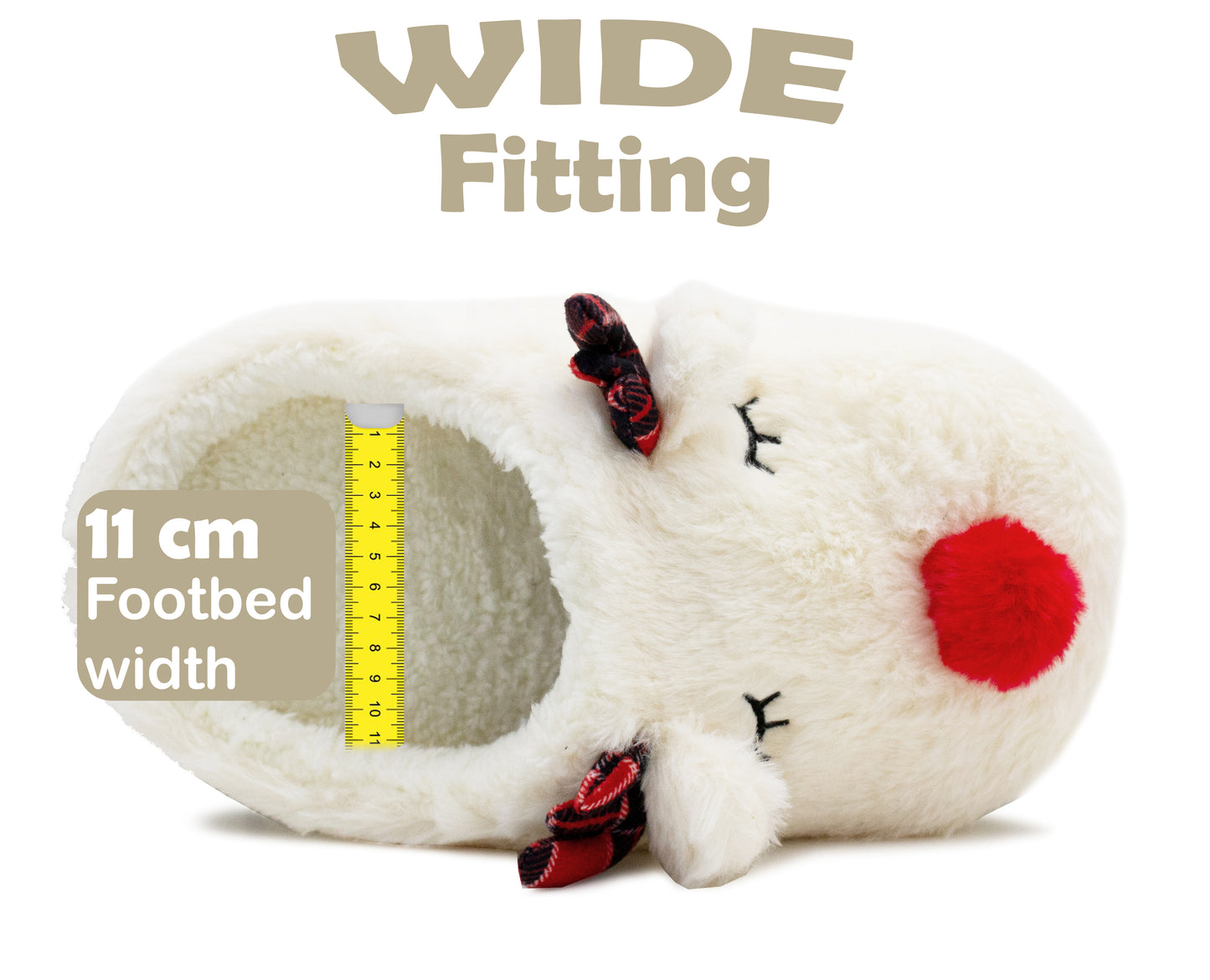 Womens Reindeer Novelty Slippers Wide Fitting Faux Fur Lined Lightweight Character Plush Festive Christmas Slipper Mules