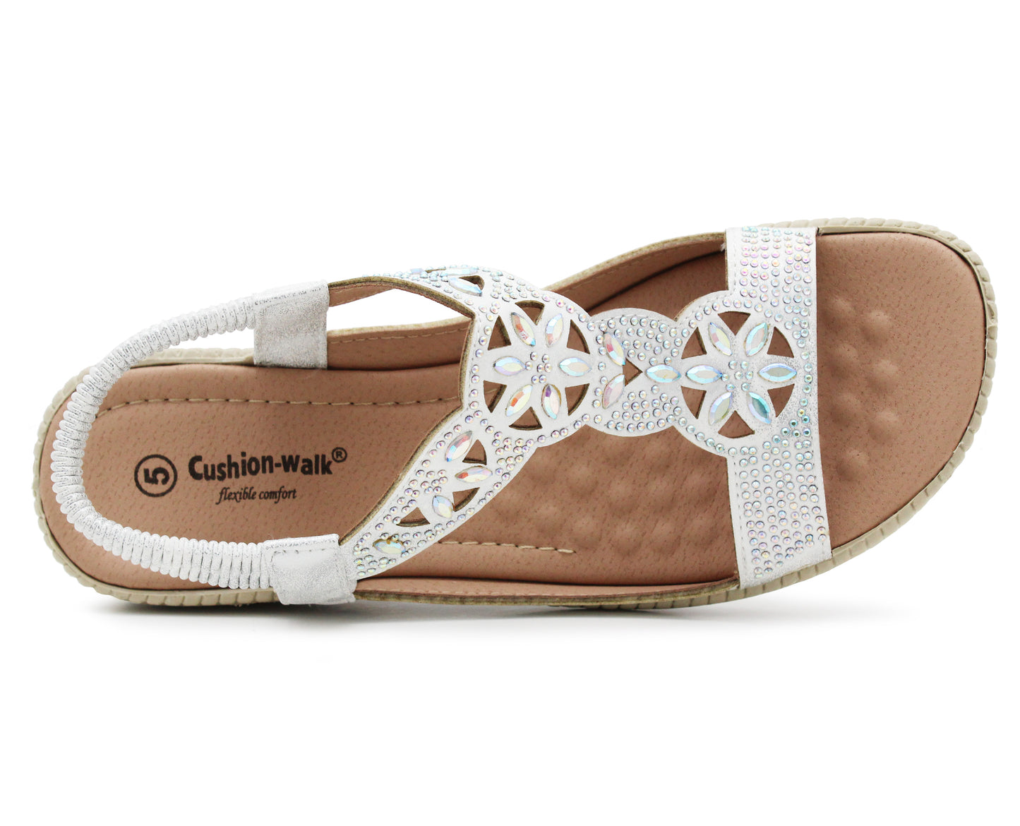 Womens Slingback Sandals Slip On Elastic Stretch Ladies Wedge Heel White Diamante Summer Sandals