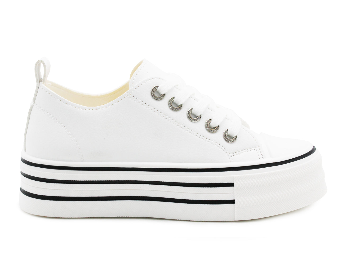 Womens Platform Canvas Trainers Lace Up Chunky Sole Baseball Sneakers Ladies Flat Low Top Fashion Trainer Pumps White