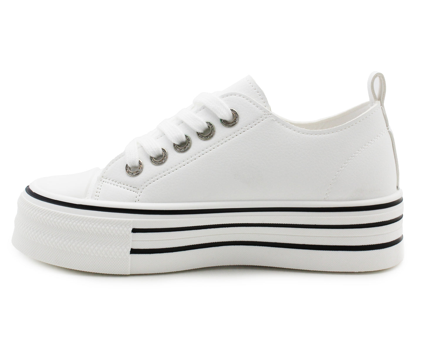 Womens Platform Canvas Trainers Lace Up Chunky Sole Baseball Sneakers Ladies Flat Low Top Fashion Trainer Pumps White