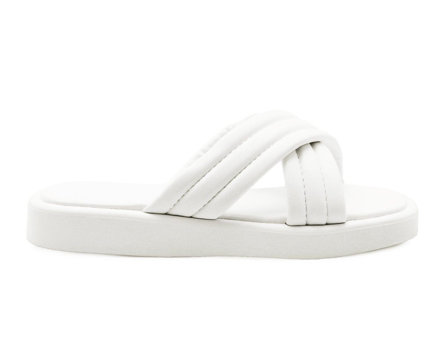 Womens Slip On White Sandals Flat Platform Sole Fashion Sliders Ladies Backless Flip Flops Crisscross Strap Summer Beach Mules