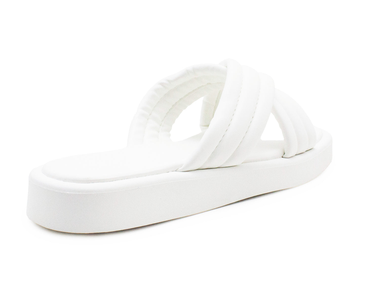 Womens Slip On White Sandals Flat Platform Sole Fashion Sliders Ladies Backless Flip Flops Crisscross Strap Summer Beach Mules