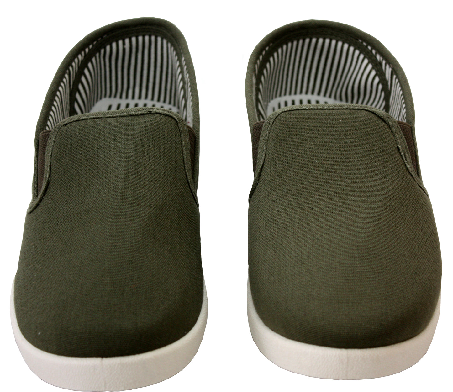Mens Khaki Canvas Pumps Casual Slip On Wide Fit Comfort Bar Deck Trainers Shoes