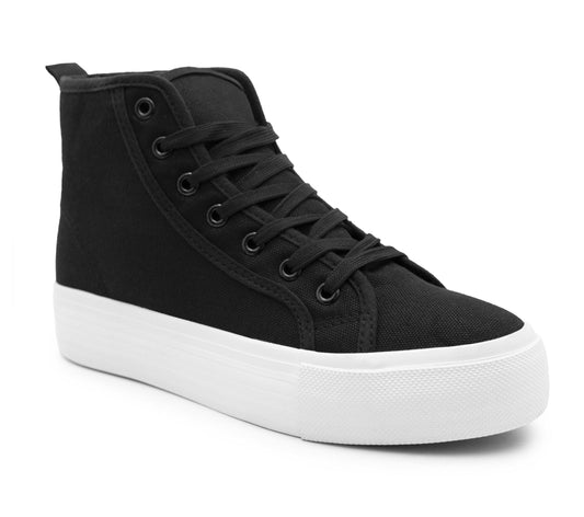 Womens Platform High Top Trainers Canvas Lace Up Sneakers Ladies Chunky Sole Casual Fashion Pumps