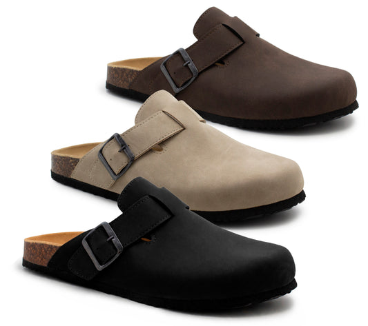 Mens Faux Suede Clogs Slip On Backless Cork Sole Arch Support Casual Slippers