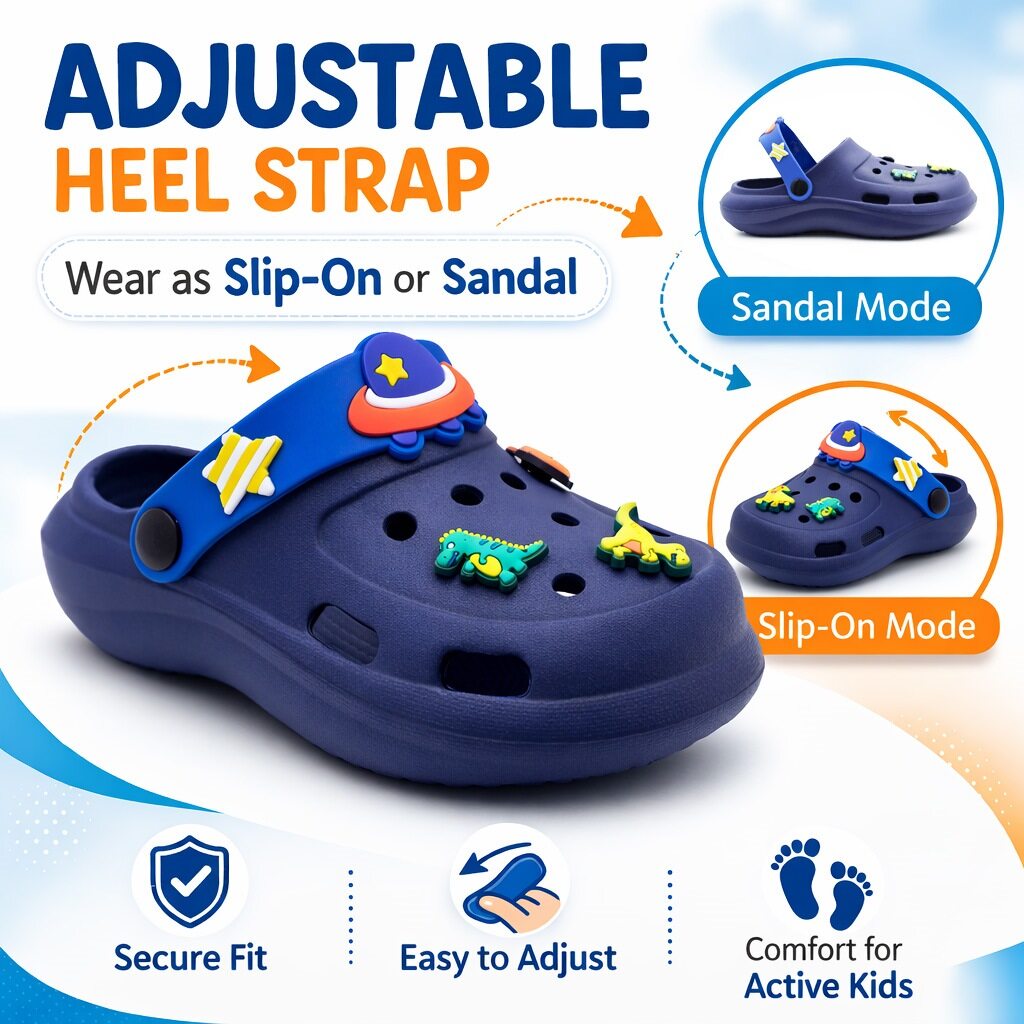 Boys Lightweight Clogs Kids Adjustable Garden EVA Slippers Slip On Beach Sandals Water Shoes Leisure Pool Slides