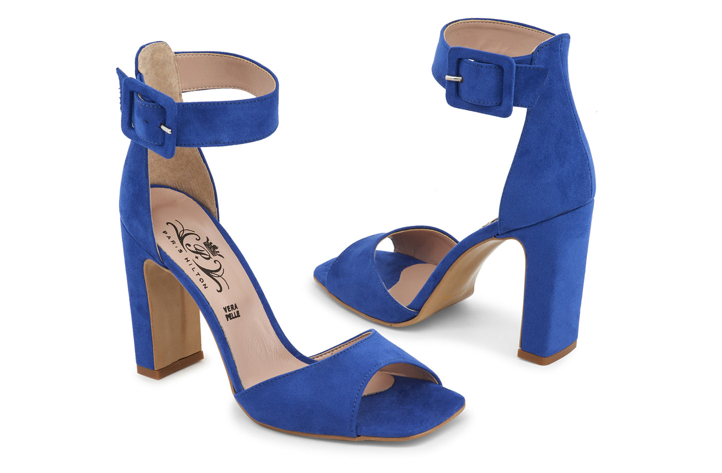 Womens Block Heel Open Toe Ankle Strap Shoes Blue