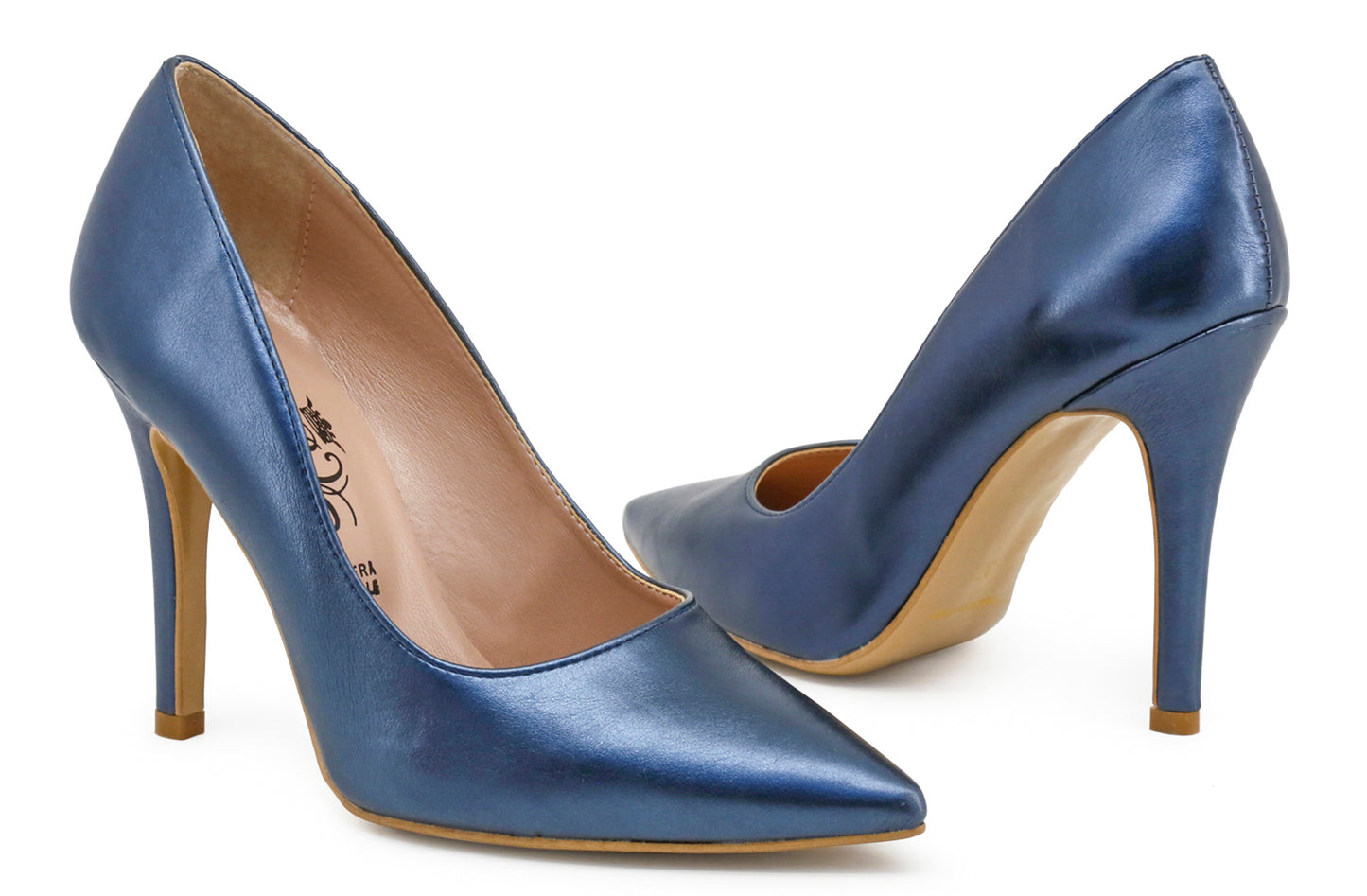 Womens High Heel Stilettoes Slip On Metallic Blue