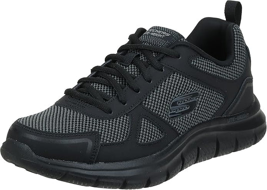 Skechers Men's Track Bucolo Trainers Oxford 52630 Memory Foam Lightweight Sneakers Black Leather Mesh