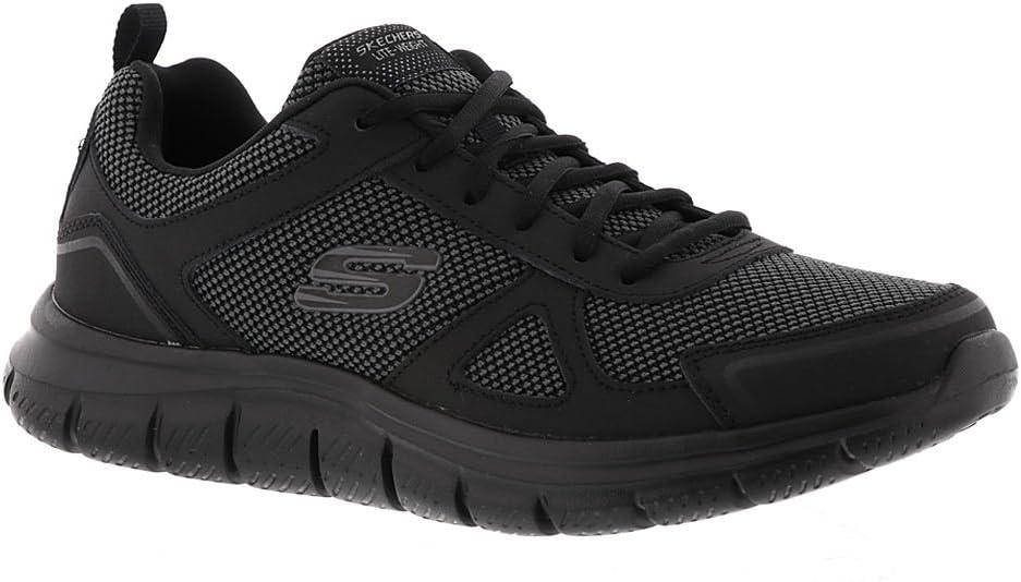 Skechers Men's Track Bucolo Trainers Oxford 52630 Memory Foam Lightweight Sneakers Black Leather Mesh