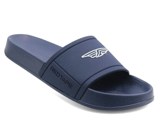 SILVA Mens Red Tape Pool Sliders in Navy