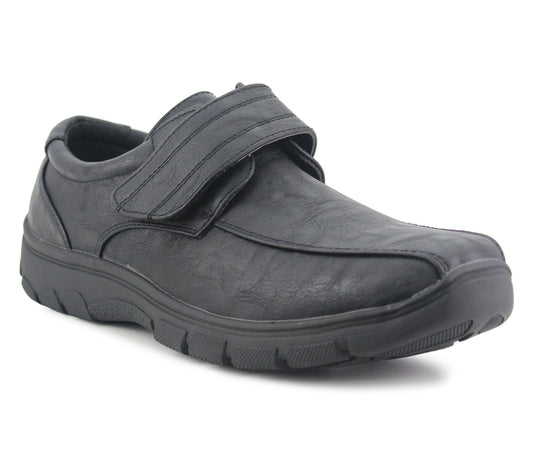 LS06 Mens Touch Fasten Faux Leather Loafers in Black