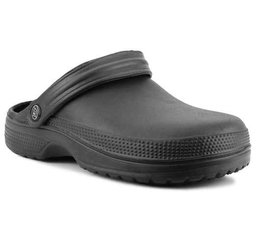 Mens Lightweight EVA Clogs Black Slip On Wide Fit