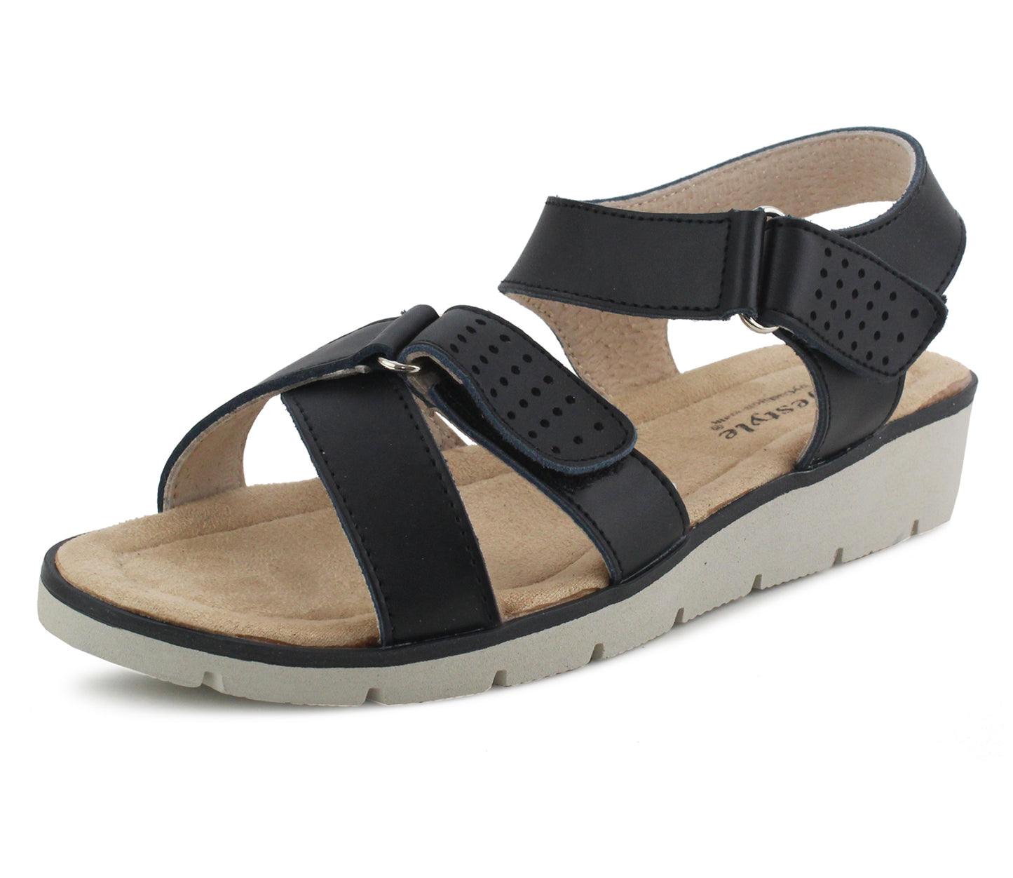 STEPHANIE Womens Leather Slingback Sandals in Black