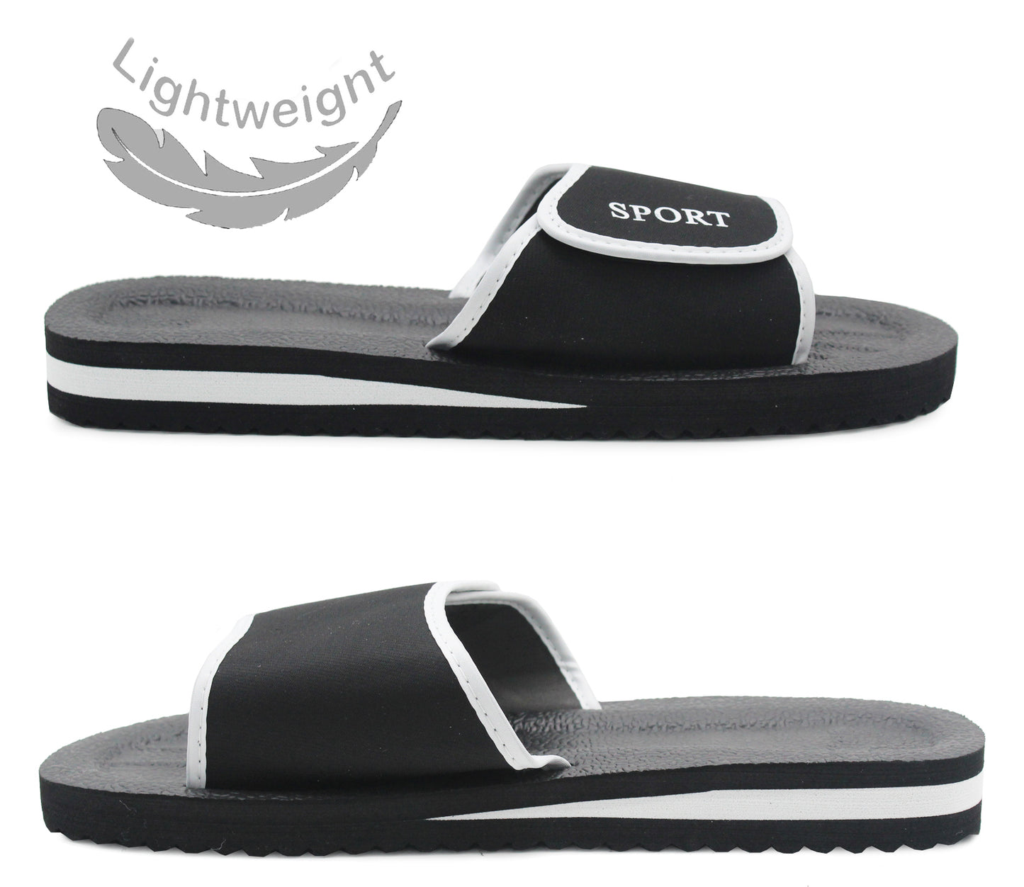 B476710 Mens Lightweight EVA Foam Touch Fasten Sliders Black