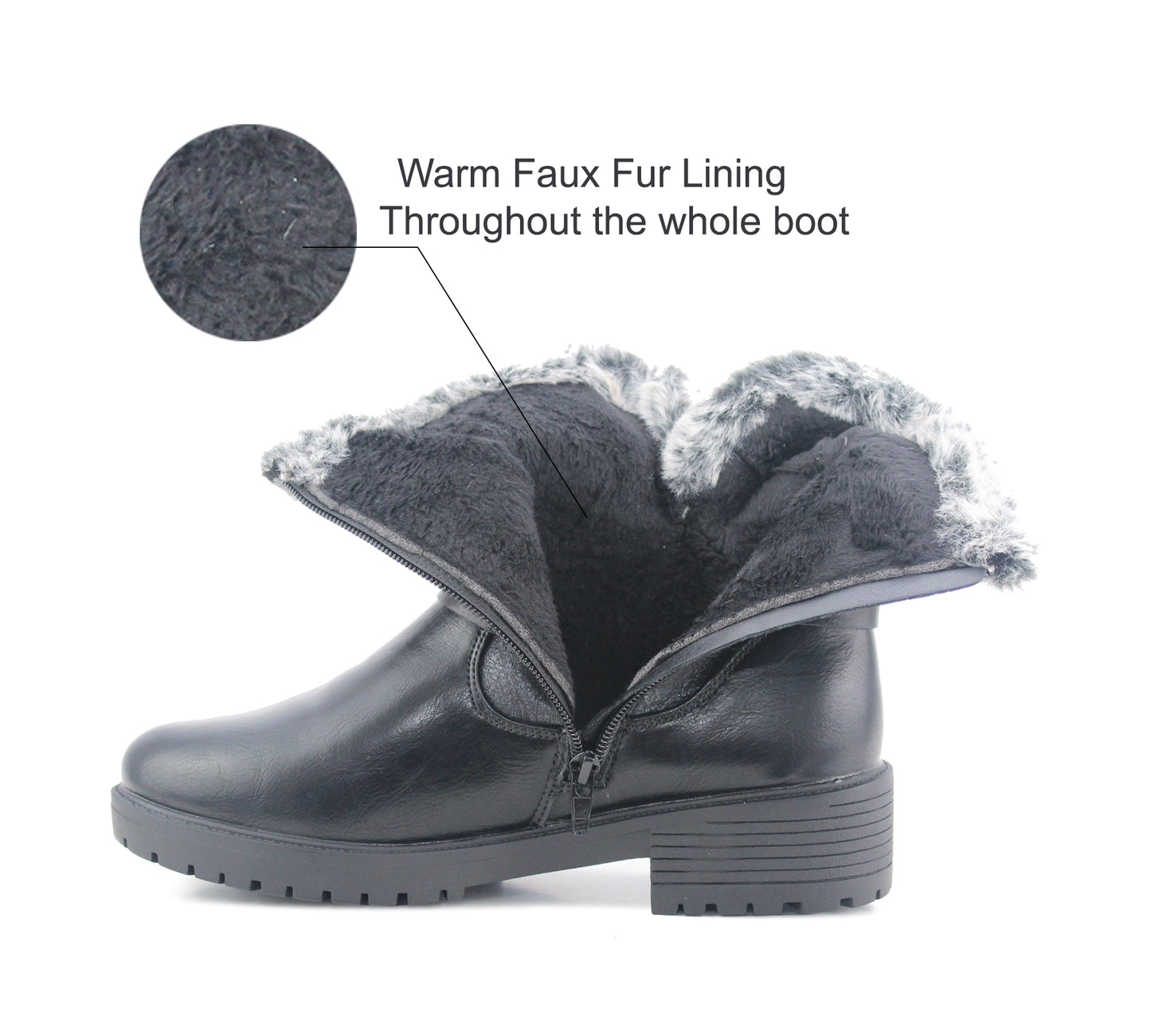 PHOENIX Womens Faux Leather Furn Lined Biker Boots