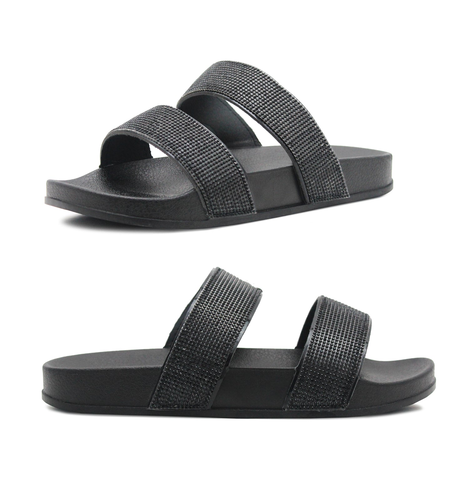 HOPE Womens Diamante Sliders in Black