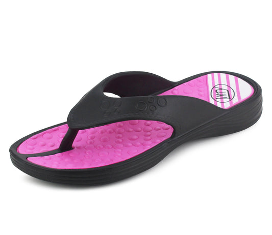Womens Ladies Lightweight EVA Toe Post Slip On Flat Beach Summer Pool Slides Water Shoes Flip Flops Sandals Black Pink
