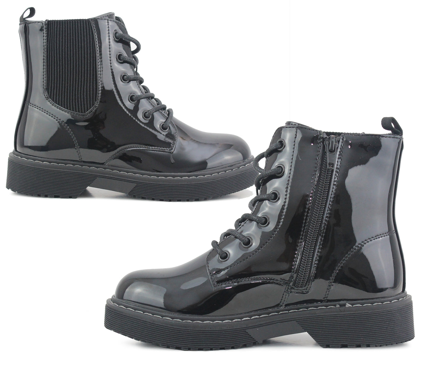 GEMMA Girls Kids School Patent Ankle Boots in Black