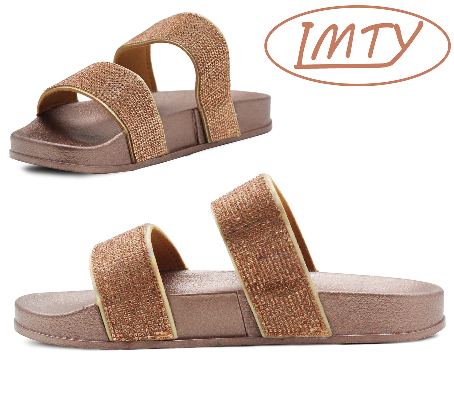 HOPE Womens Diamante Sliders in Gold