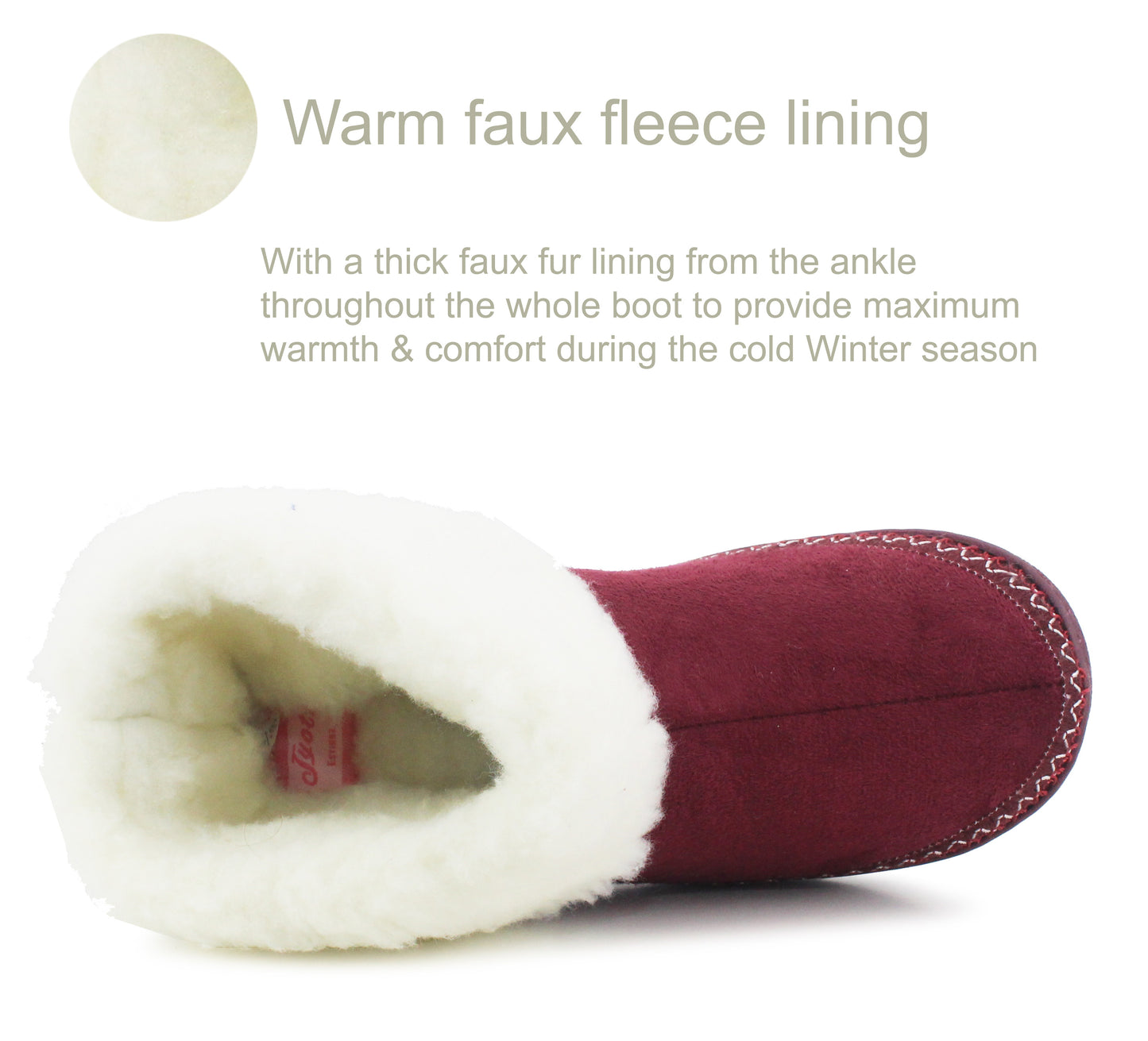 BARBARA Womens Faux Fur Ankle Boot Slippers in Burgundy