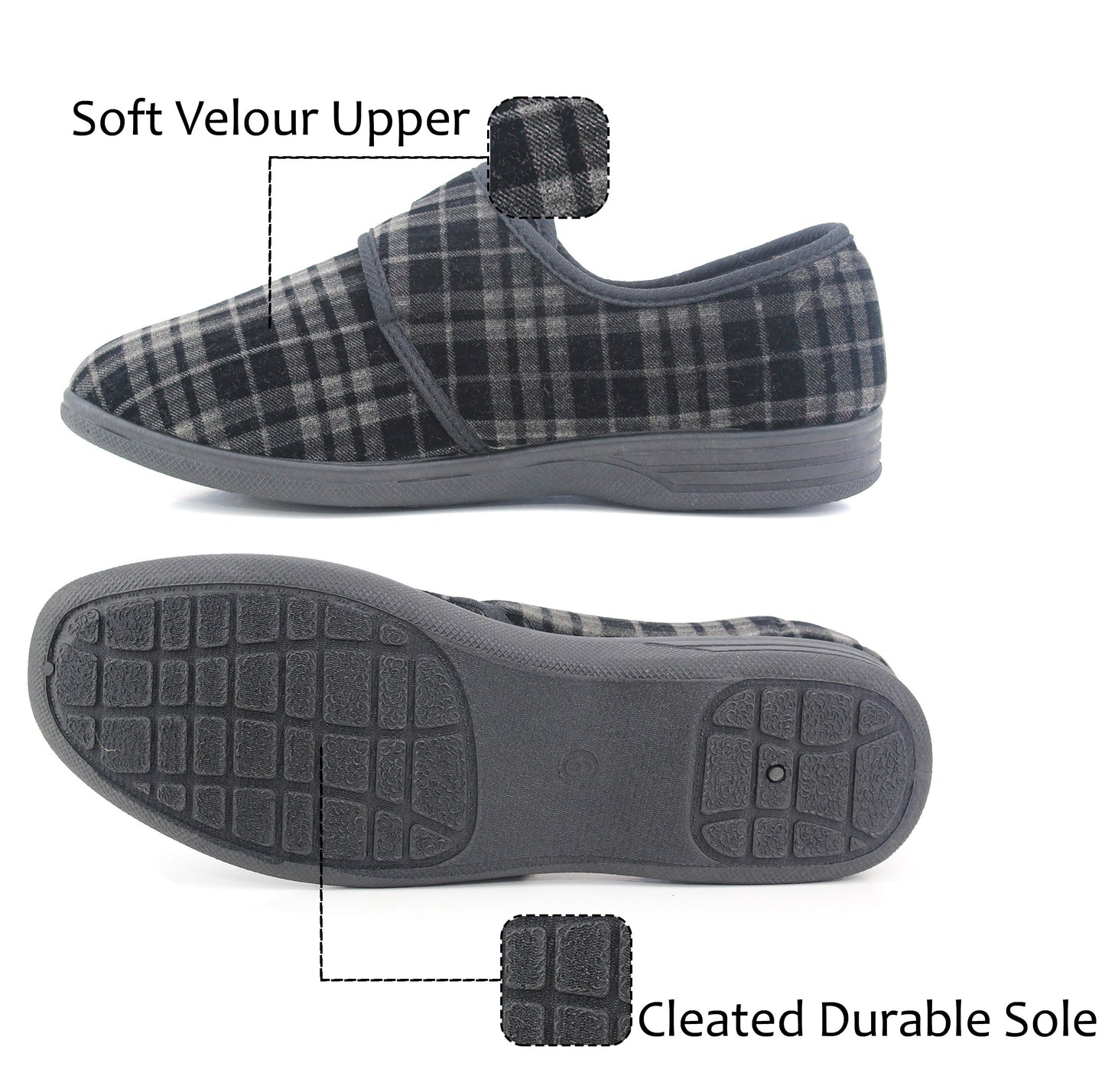 DONALD Mens Check Memory Foam Slippers in Black