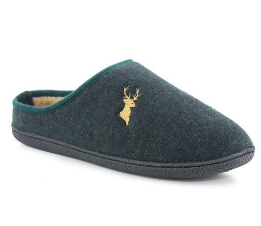 WILLIAM Mens Faux Fur Lined Loafer Slippers in Green