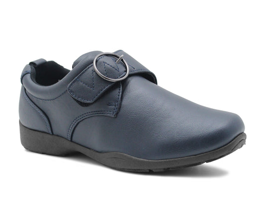 Womens Touch Fasten Slip On Navy Faux Leather Ladies Smart Casual Office Nurse Easy Wear Loafers Flats Pumps Shoes