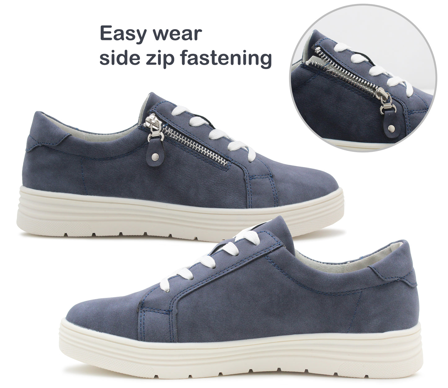 JANICE Womens Casual Lace Up Fashion Trainers in Navy