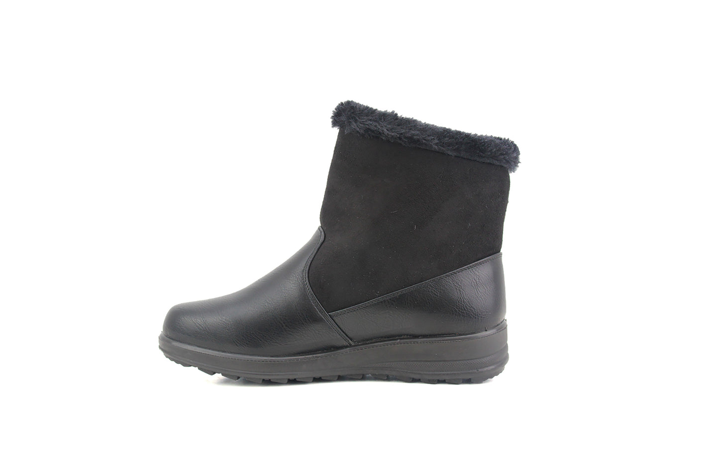 B754828 Womens Faux Suede Fur Lined Ankle Boots in Black