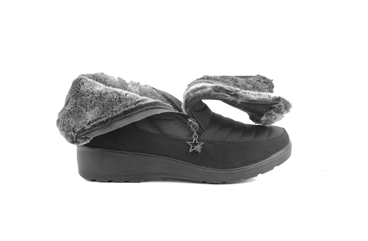 B770373 Womens Quilted Thermal Fur Lined Ankle Boots in Black
