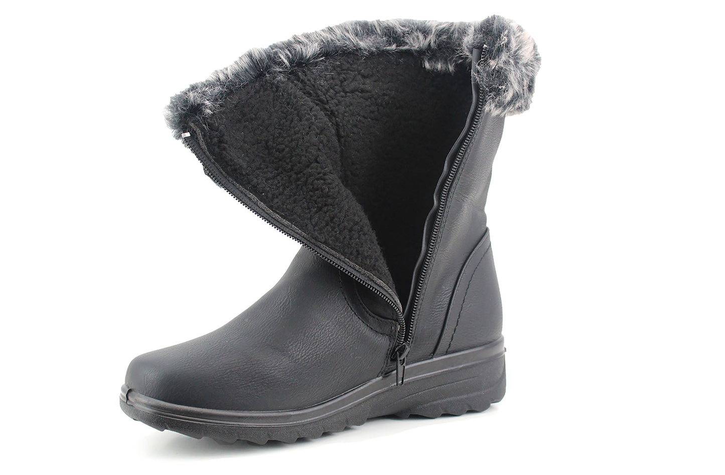 JILL Womens Thermal Zip Up Black Snow Boots Ladies Warm Snug Fashion Comfort Snow Ankle Boots