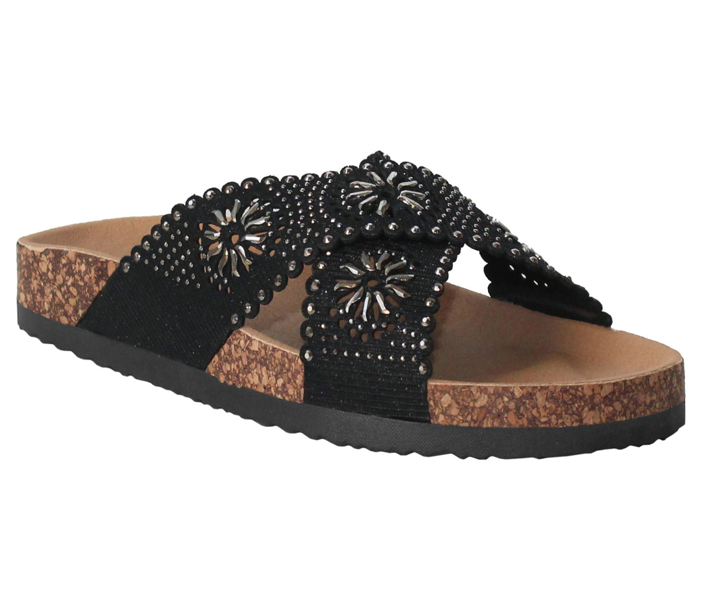 B759370 Womens Diamante Criss Cross Sandals in Black