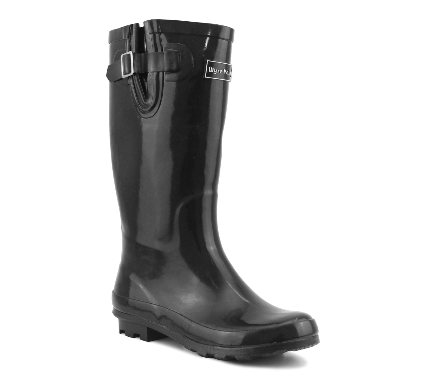 Womens Black Shine Adjustable Wellies