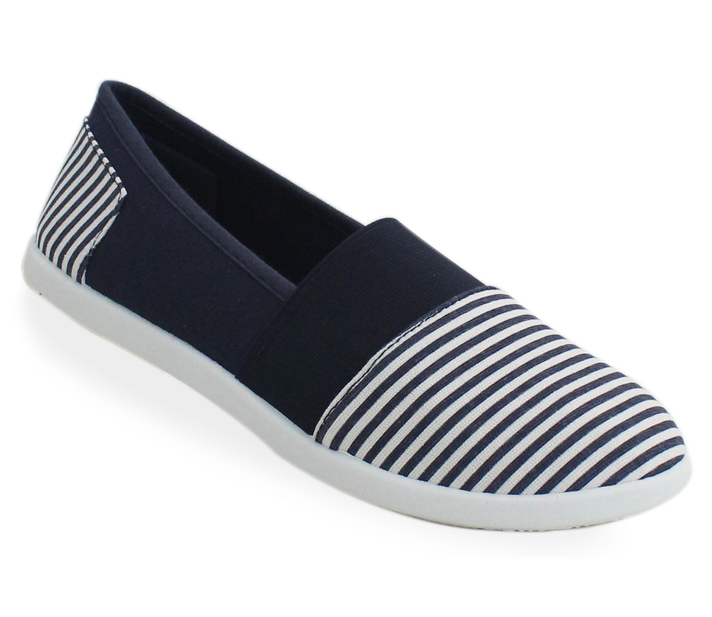 B260313 Womens Canvas Striped Pumps in Navy