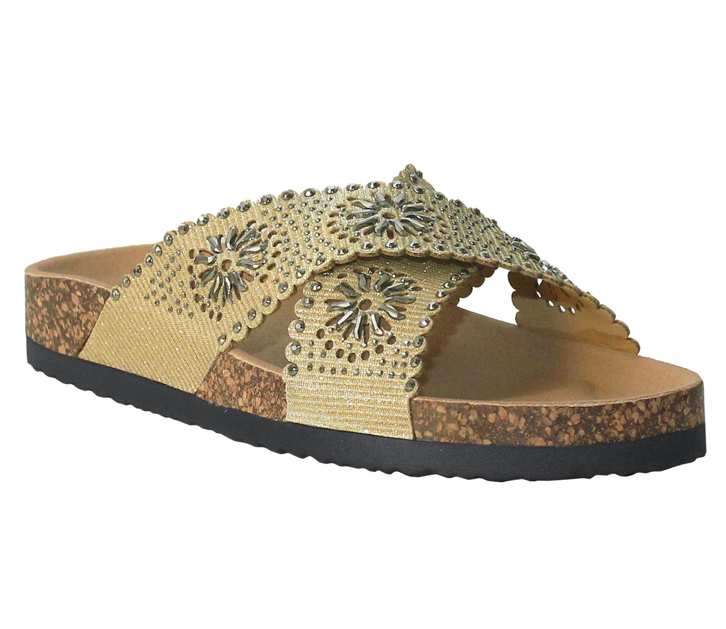 B759370 Womens Diamante Criss Cross Sandals in Gold