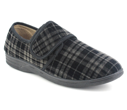 DONALD Mens Check Memory Foam Slippers in Black