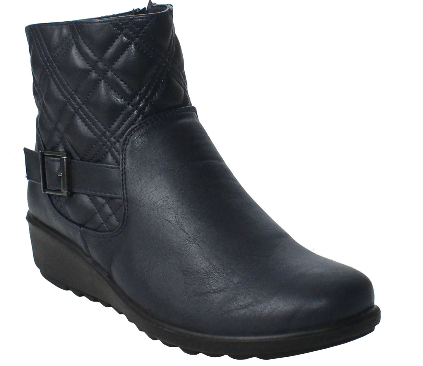 Womens Ladies Cushion Walk Quilted PU Ankle Boots in Navy