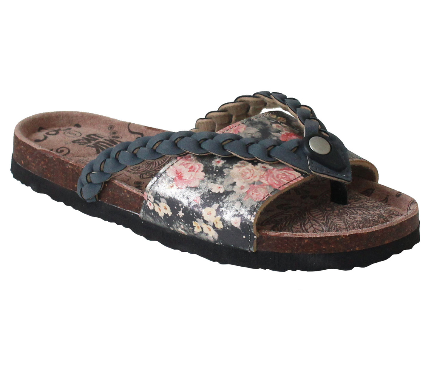 ZULILLY Womens Grey Blue Suede Strap Cork Sole Sandals (US sizes)