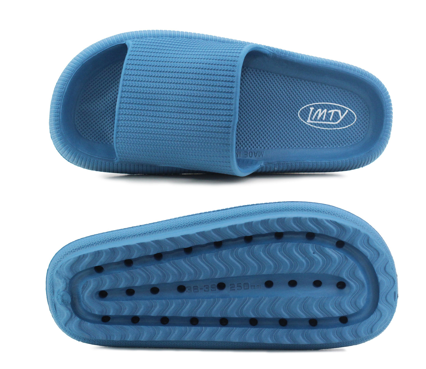 Womens Ladies Blue Fashion Slides Lightweight Slip On Platform Sole Anti-Slip Summer Pool Sliders Beach Sandals Massage Insole Shower Spa Bathroom Indoor Slipper Flip Flops