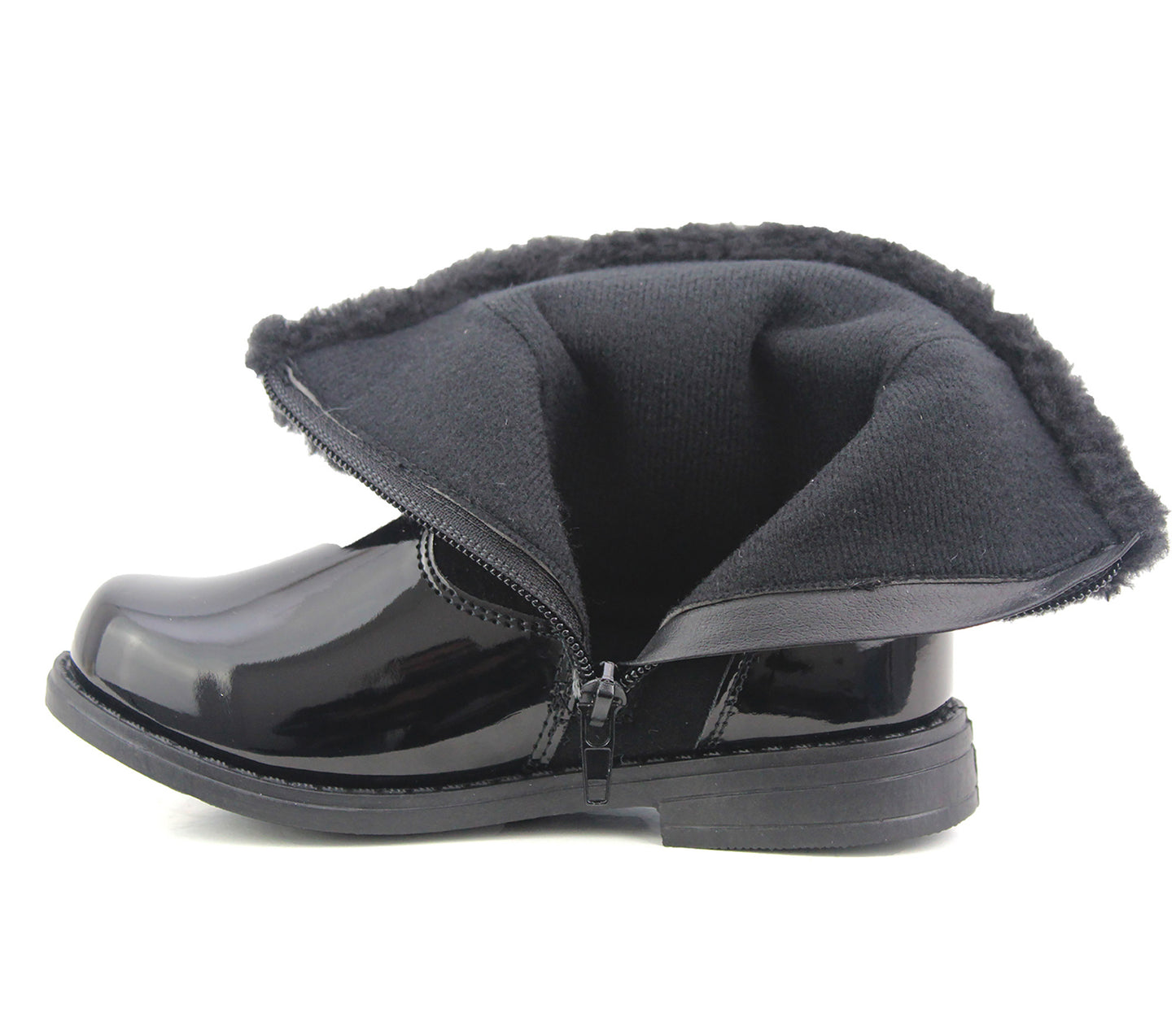 JANE Girls Kids Patent Fur Boots in Black